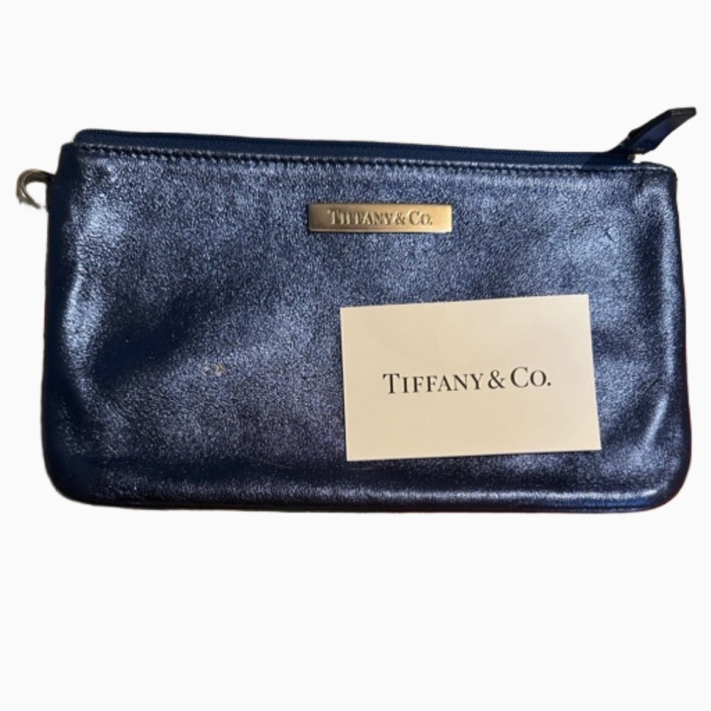 Tiffany & Co blue metallic leather pouch/wristlet no strap